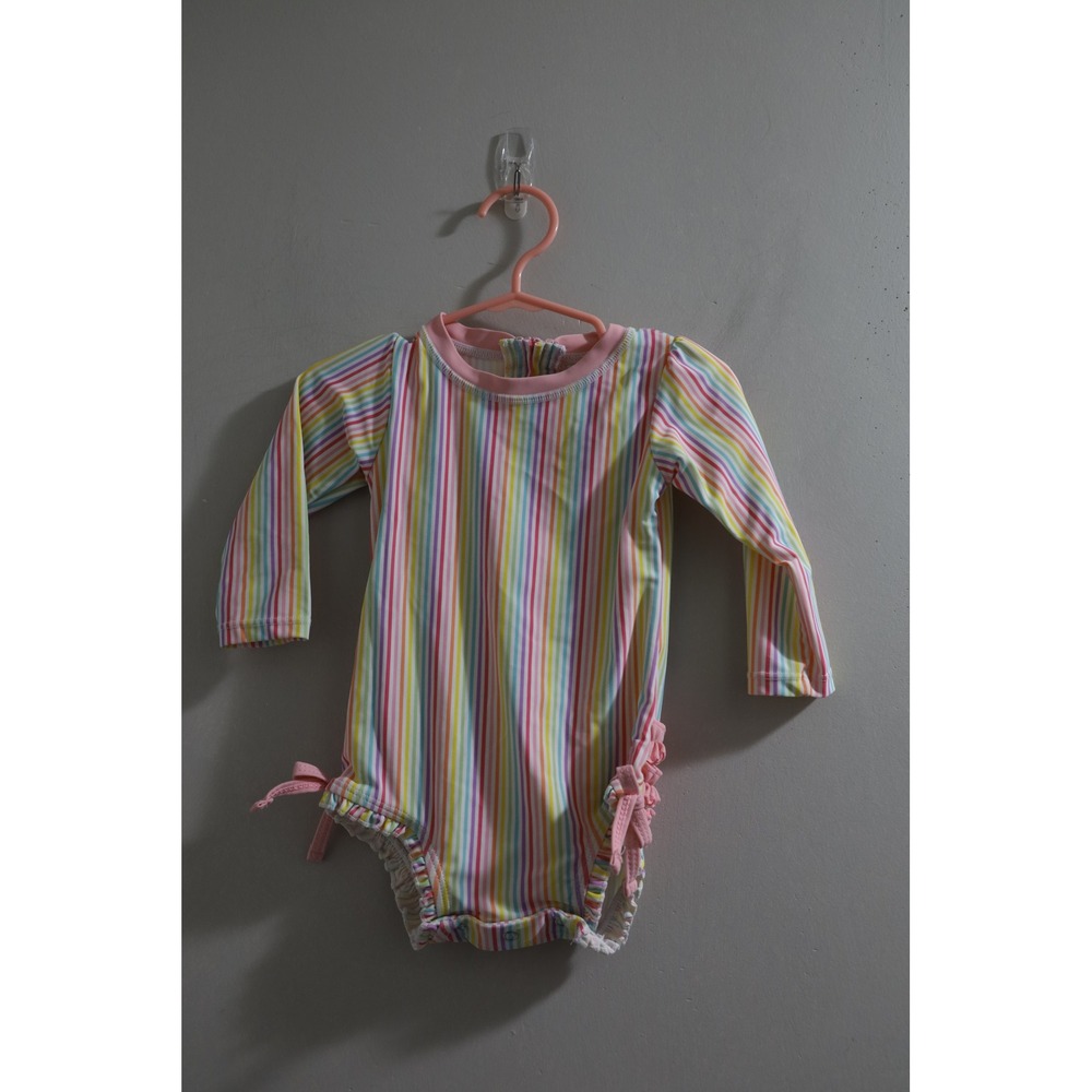 Ruffle Butts Rainbow Stripe Long Sleeve Rash Guard Swimsuit Baby Girl 12-18m